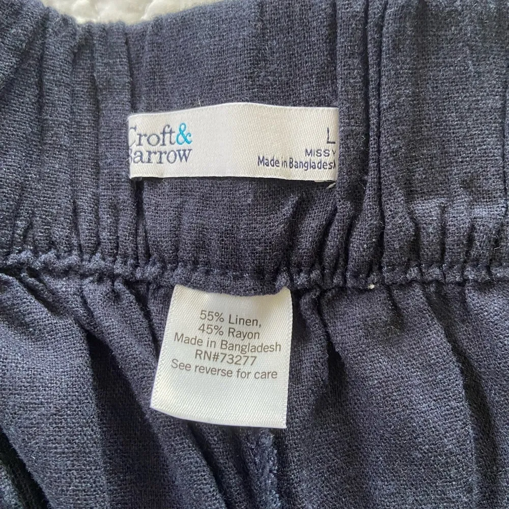 Croft & Barrow Linen Blend Dark Navy Pull On Wide Leg Cropped Pants Size Large - Image 4