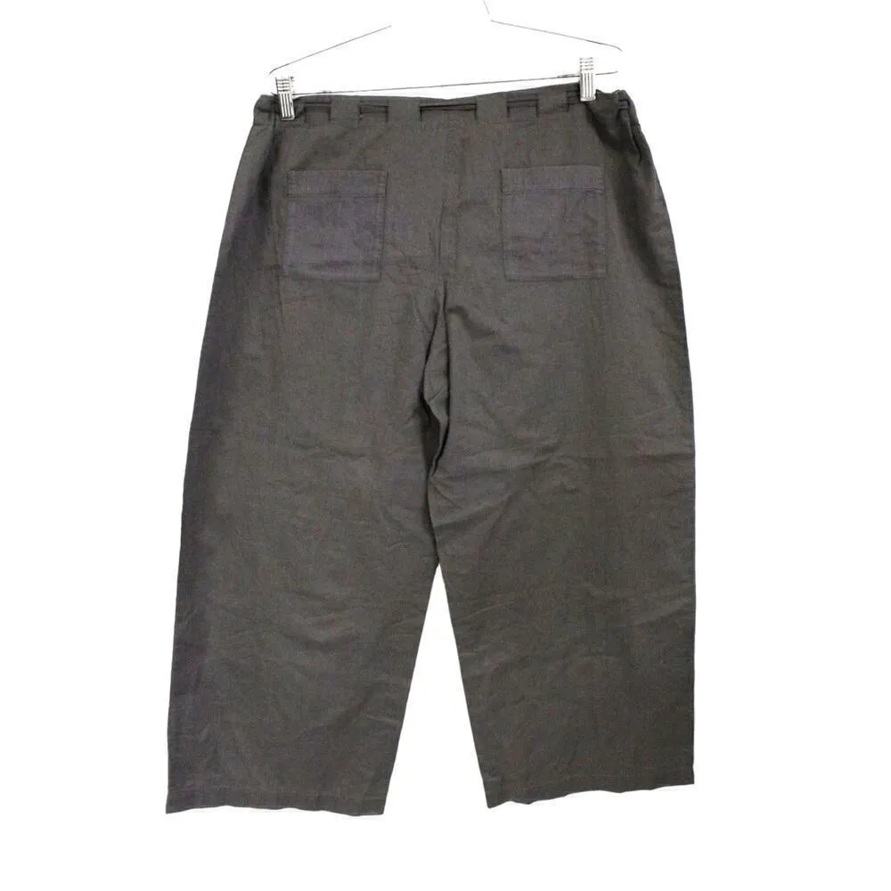Eileen Fisher 100% Cotton Cropped Pants Olive Green Gray S Drawstring Waist - Image 2