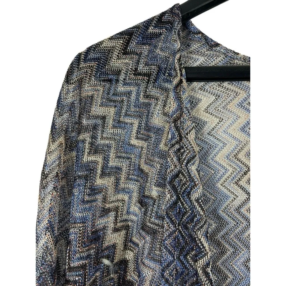 Steve Madden Blue Gray Zigzag Pattern Mesh Short Sleeve Open Front Top One Size - Image 4