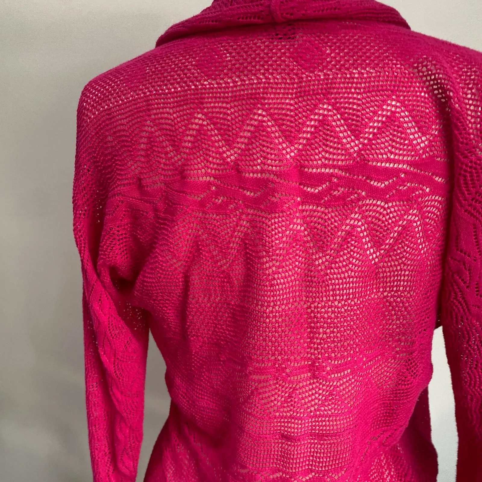 Lauren Ralph Lauren Lightweight Open Front Knit Hot Pink Cardigan Size S - Image 7