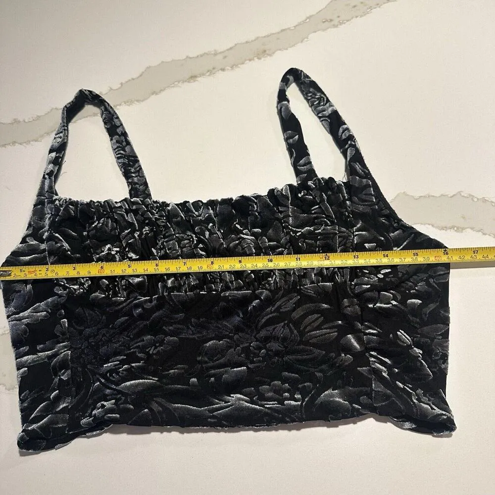 Urban Outfitters Crop Top Shirt Sz L Large Black & Grey Velvet Textured - Image 3