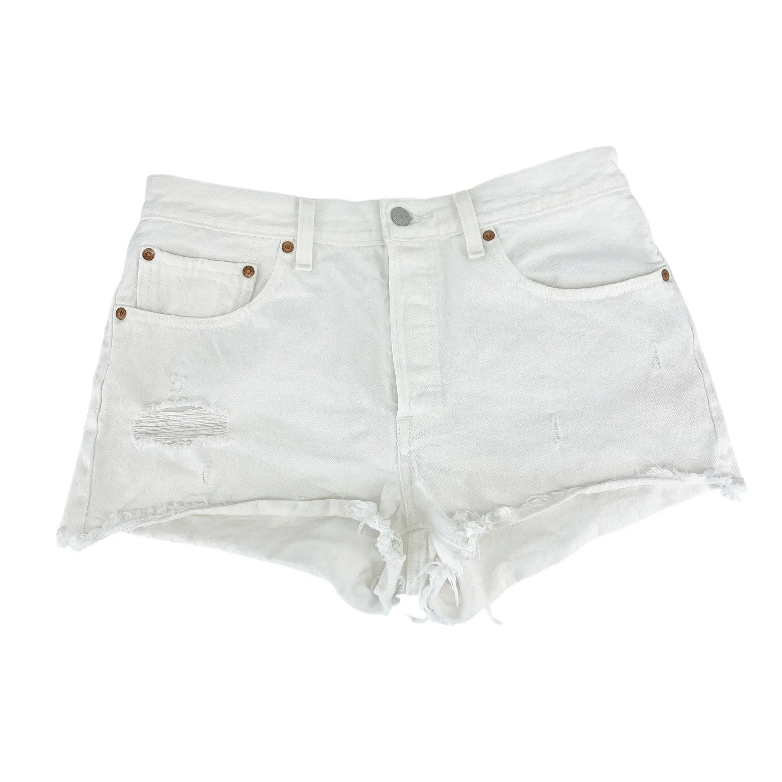 Levi's Premium 501 Original Fit High Rise Shorts Cut Offs White Size 30 - Image 2