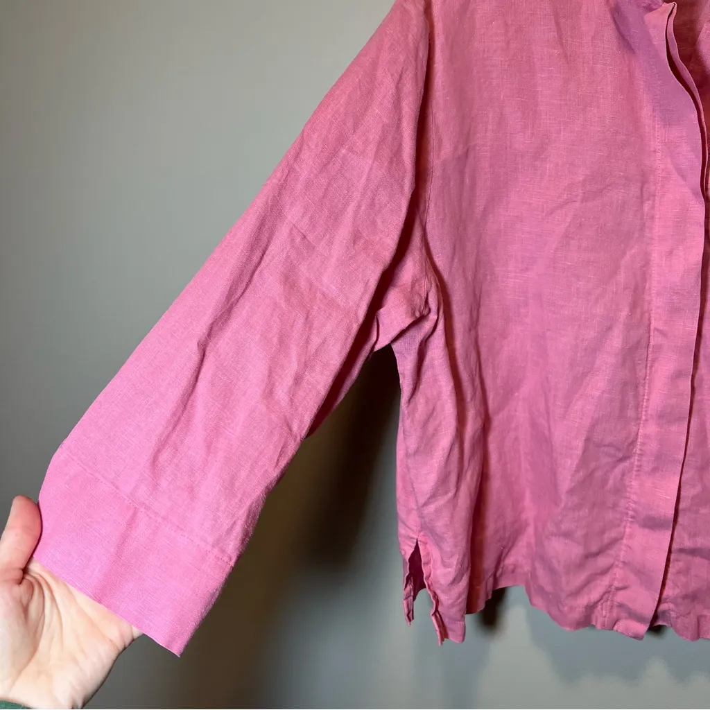 Bryn Walker Pink Linen Button Down Top Medium - Image 7