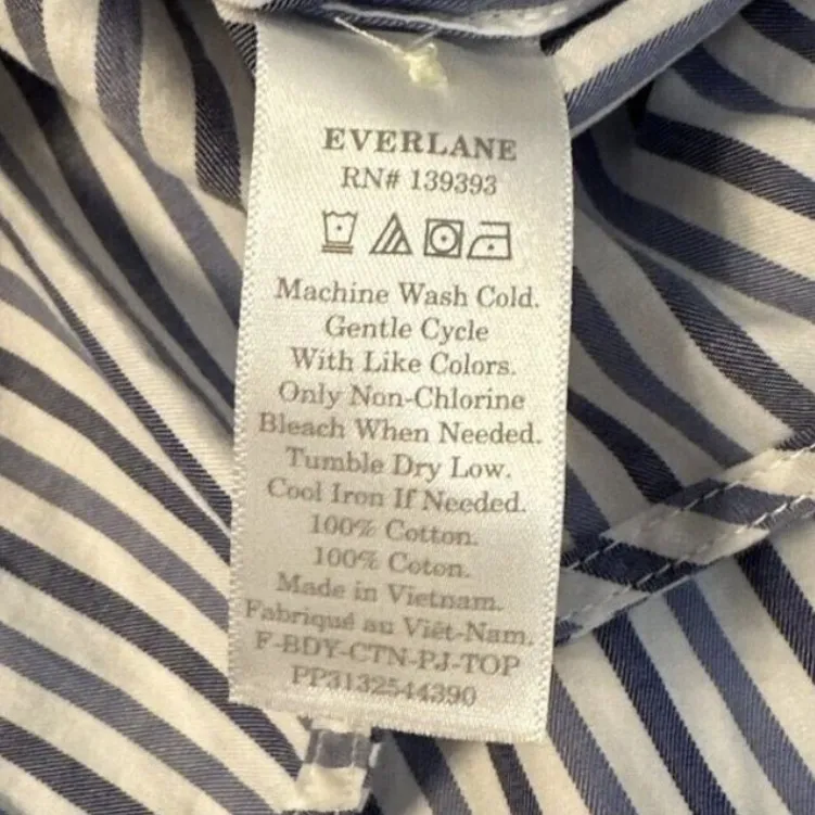 NWT Everlane Women PJ Top Shirt Medium Striped Woven Cotton Boxy White Blue S - Image 7