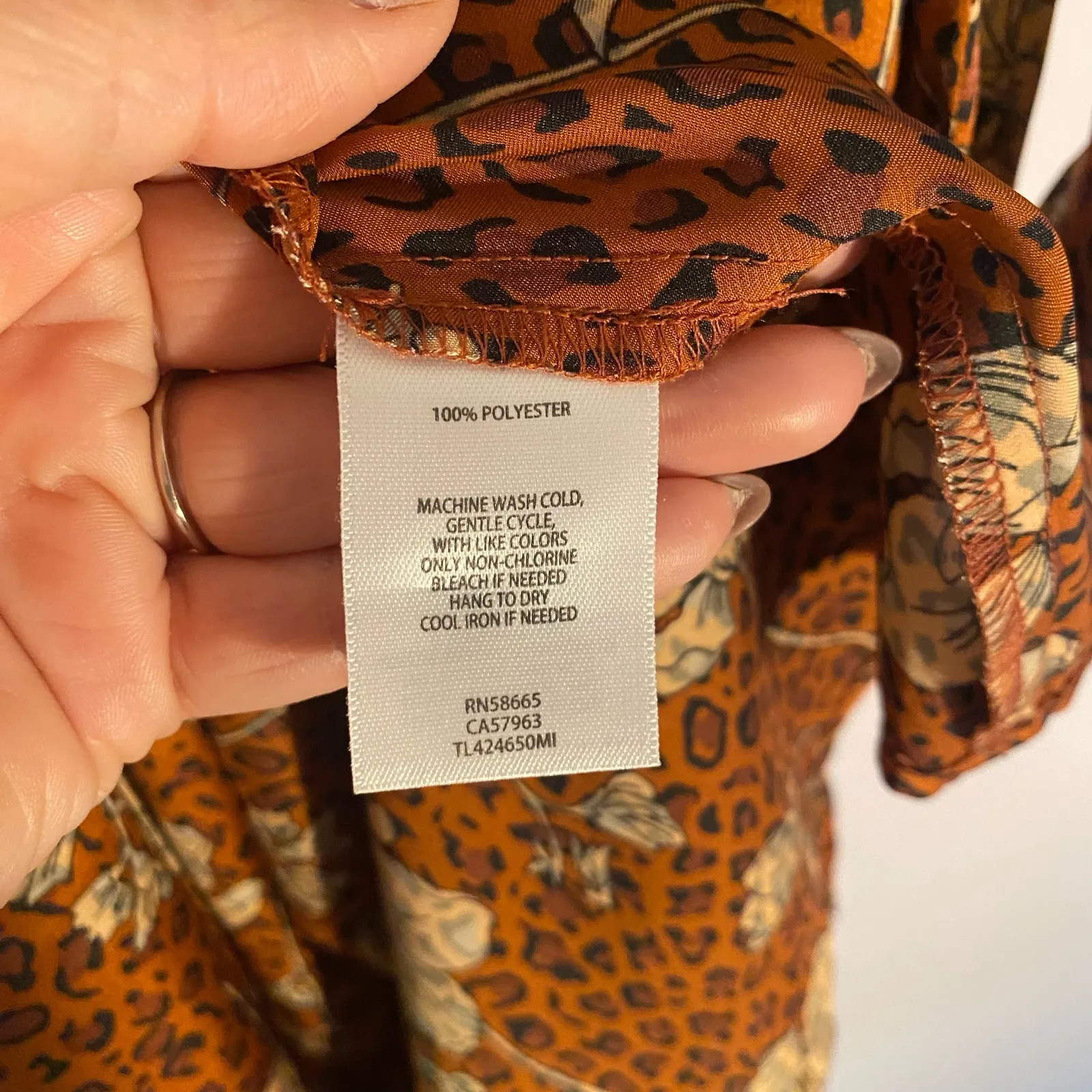 Leith Floral Cheetah Animal Print Brown Midi Wrap Dress Women's size Small - Image 7