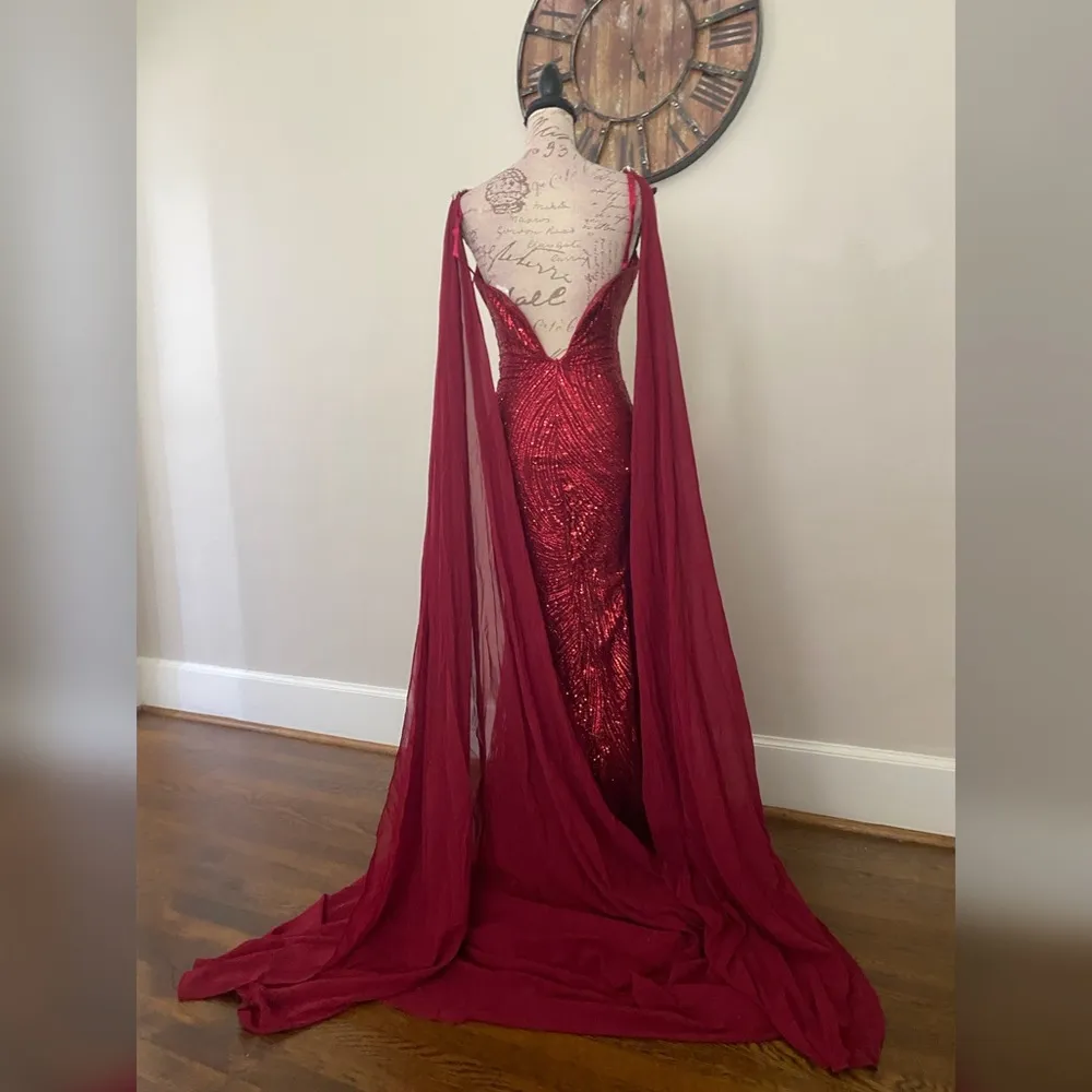 Sparkly deep red pageant evening gown, prom dress, gala gown or formal dress Size 0 - Image 3