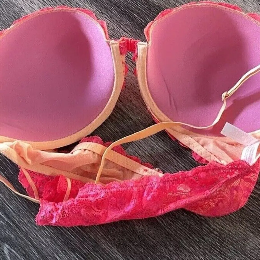 Victoria’s Secret PINK Date Racerback Women’s Push-up Bra Sz 36DD Lace Hot Pink - Image 8