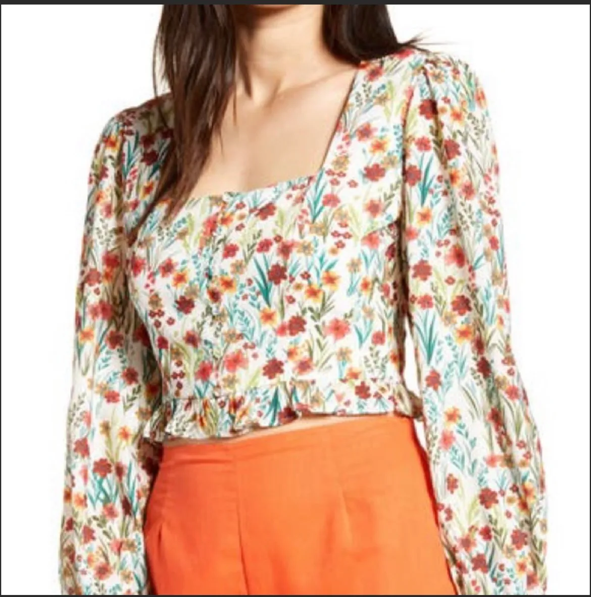 Renee Long Sleeve Floral Summer Spring Cropped Top NWT - Image 4