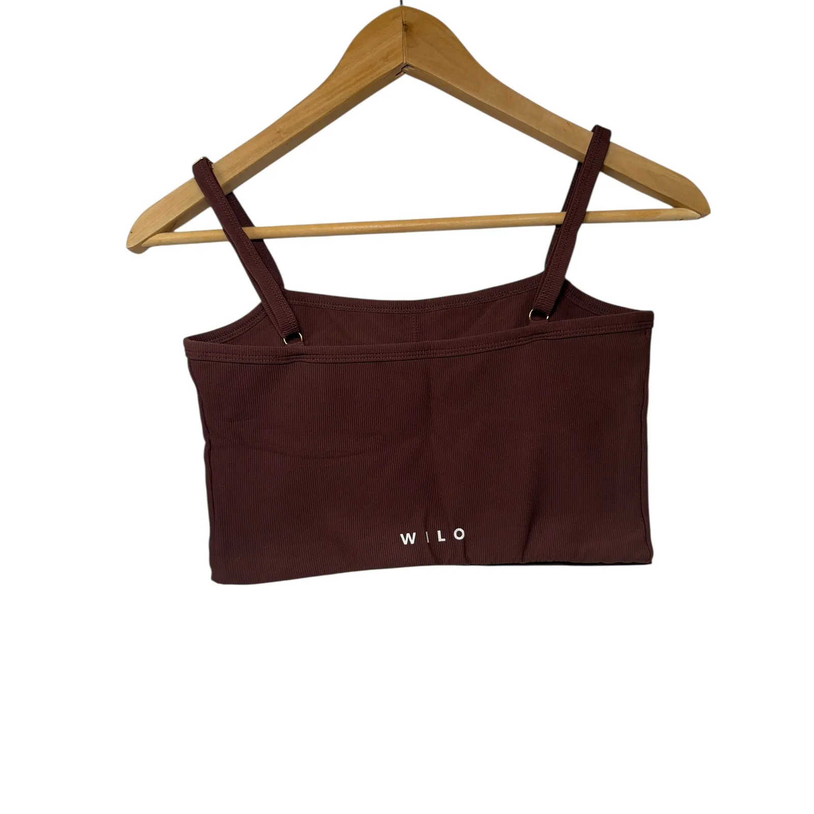 Wilo Ribbed Crop Tank Top Brown Spaghetti Strap Loungewear Active Ribbed Medium - Image 3