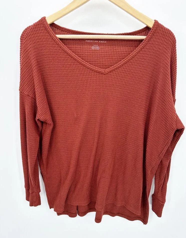 American Eagle AEO Rust Red Long Sleeve Thermal Shirt Women's Size Small S - Image 10