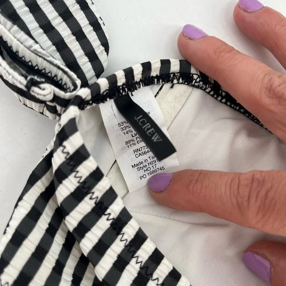 J. Crew Seersucker Striped Black White Bikini Tie Arm Shoulder Detail Small - Image 9