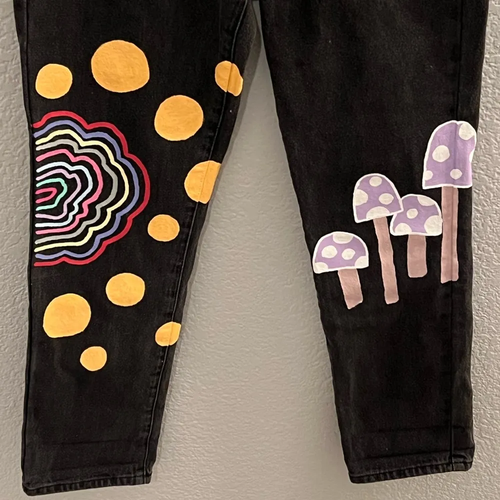 Pacsun Hand Painted Patchwork Black Denim Relaxed Jeans Size 26 - Image 3