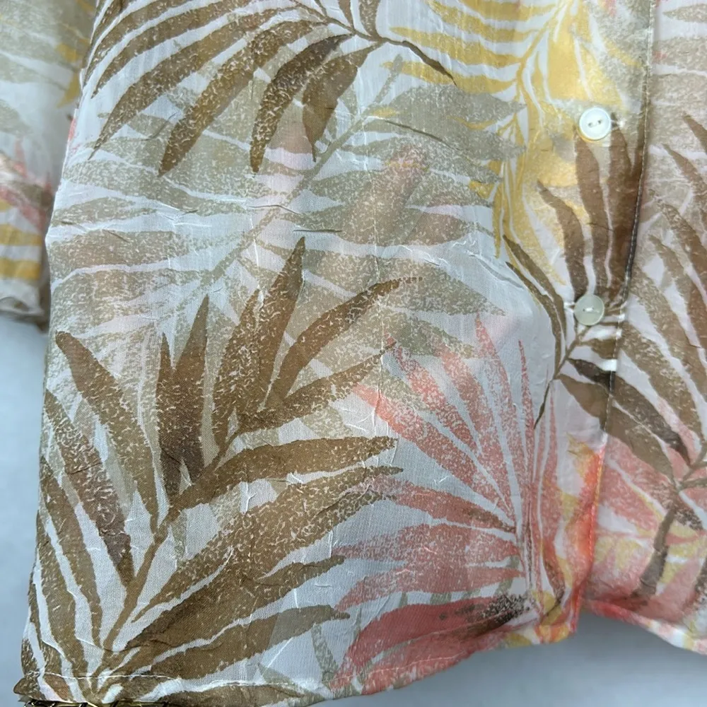 Vintage Alfred Dunner Floral Beach Swimwear Button Up Sheer Coverup Sz 16 Orange - Image 3