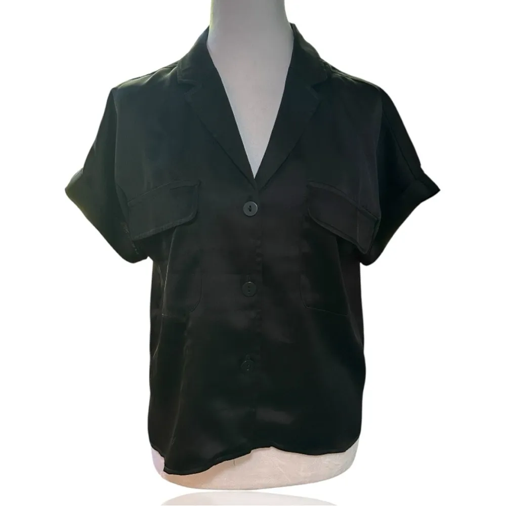 Rachel Zoe Black Boxy Button Down Shirt Large - Image 2