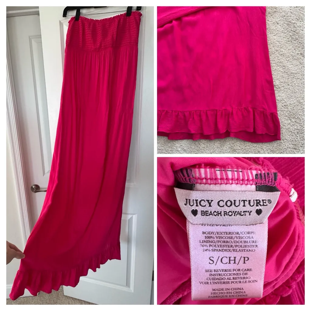 VTG Juicy Couture Beach Royalty Smocked Maxi Pink Small FLAWED ELASTIC N… - Image 2