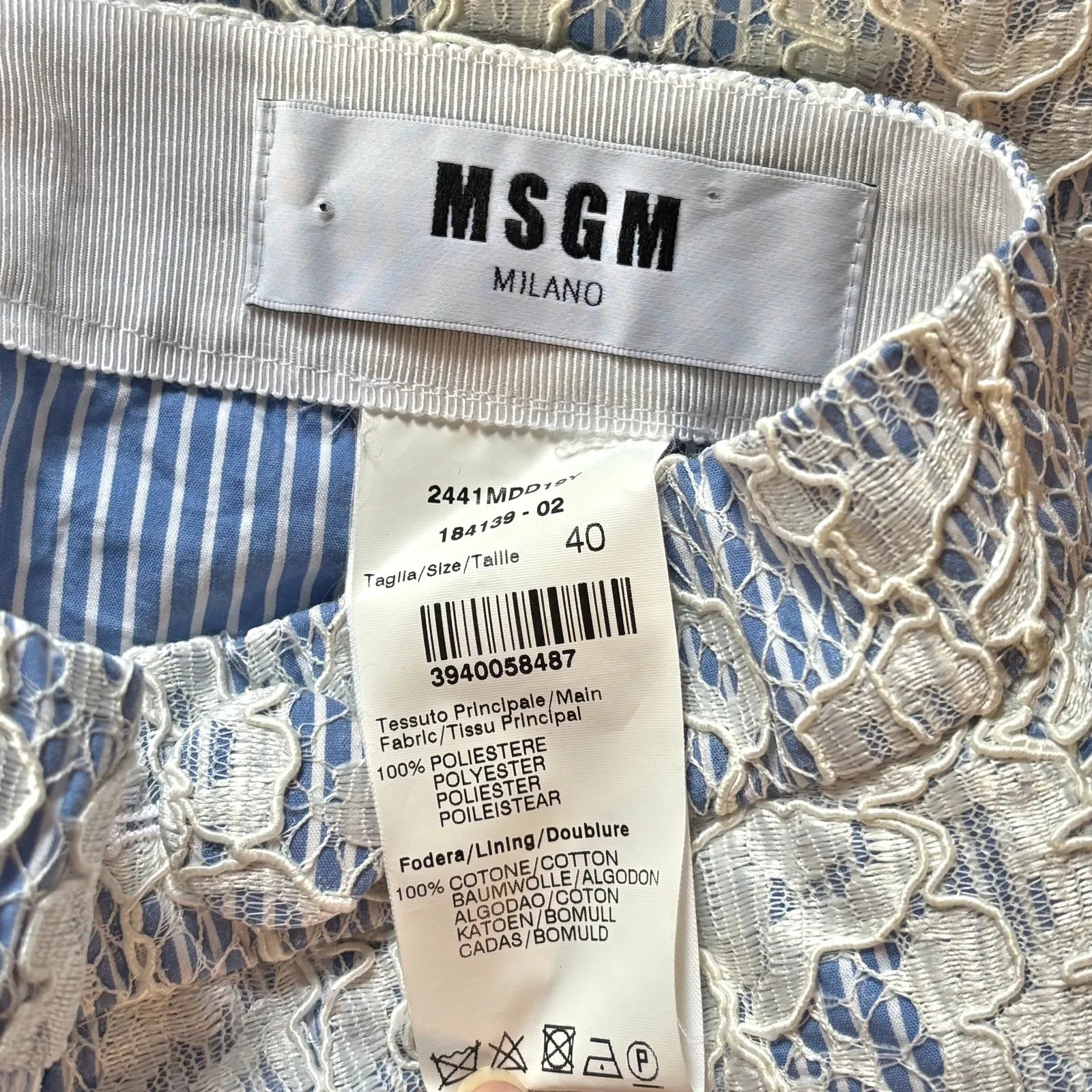 MSGM Milano Blue & White Floral Lace Mini Skirt - Image 5