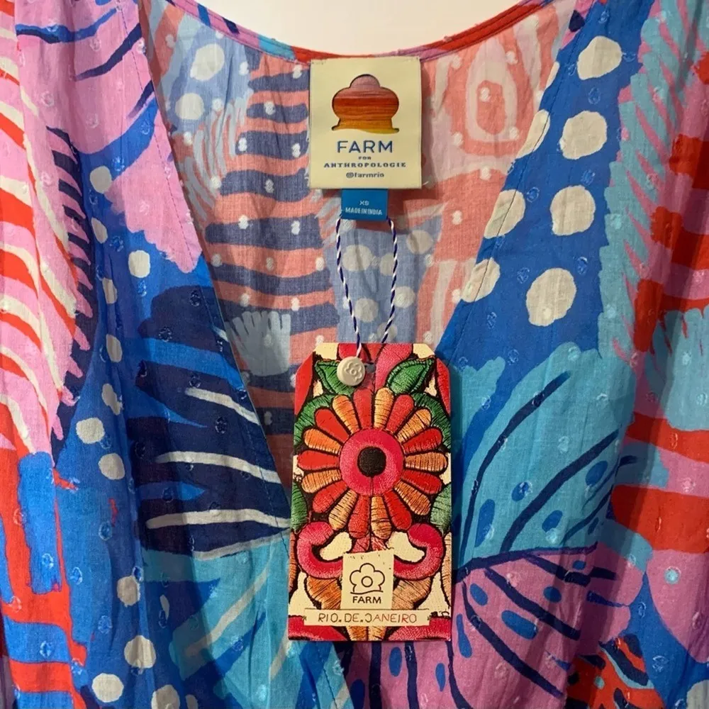 NWT Farm Rio V-Neck Printed Midi Wrap Dress in Ocean Life Tropical Sea Print XS - Image 6