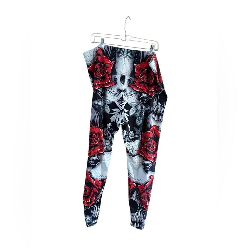 Floral Skeleton Leggings Size 4X Red - Image 3