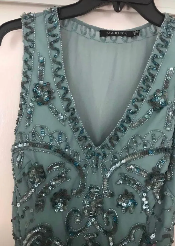 Teal Sequin Beaded Formal Gown / Prom Dress - Image 4