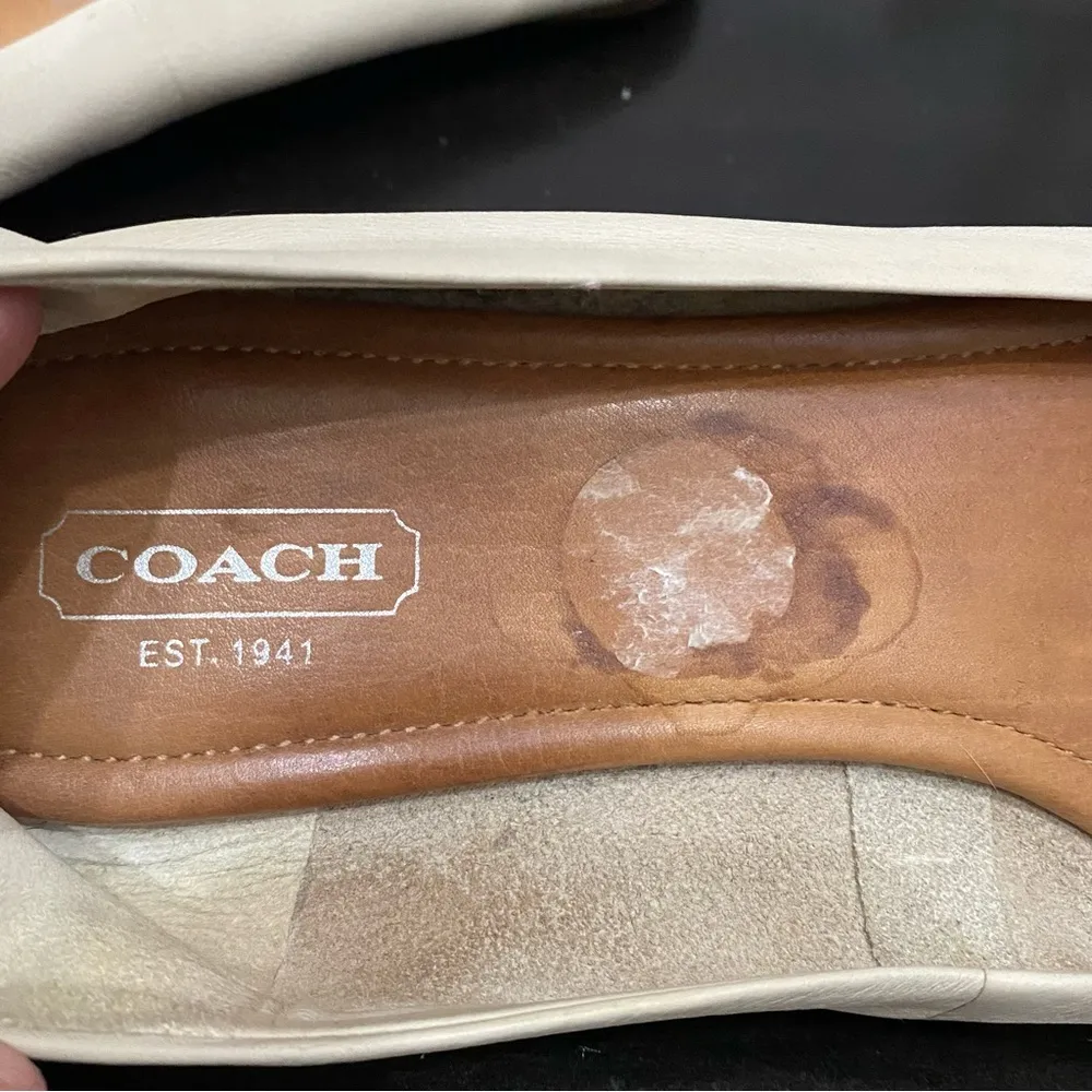 COACH “Ondrea” Off White Ecru Leather CC Logo Pointy Toe Ballet Flats Size 9B - Image 12