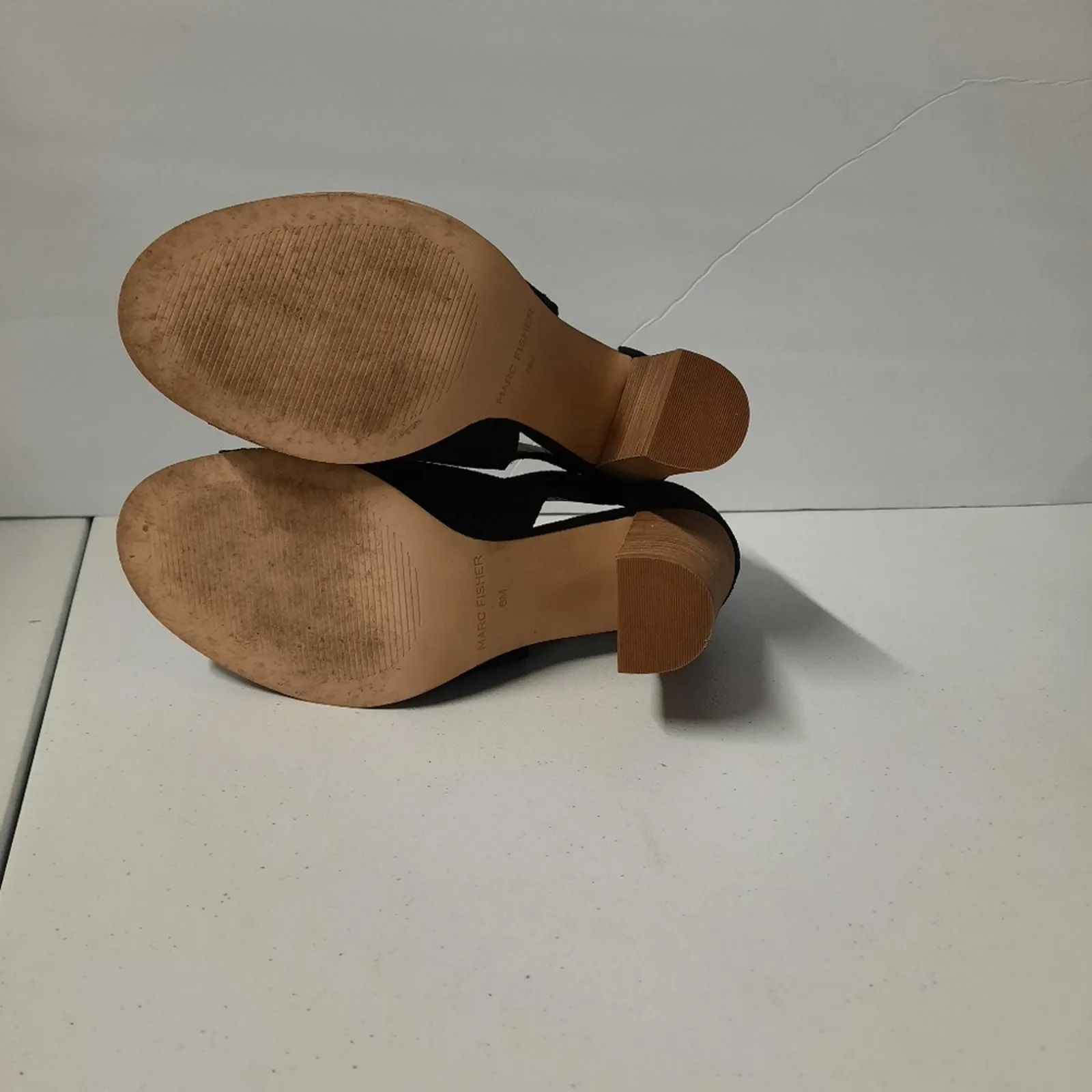 Marc Fisher Deztin Chunky Heel Suede Shoes Women's 6M Black Open Toe Sandals - Image 9