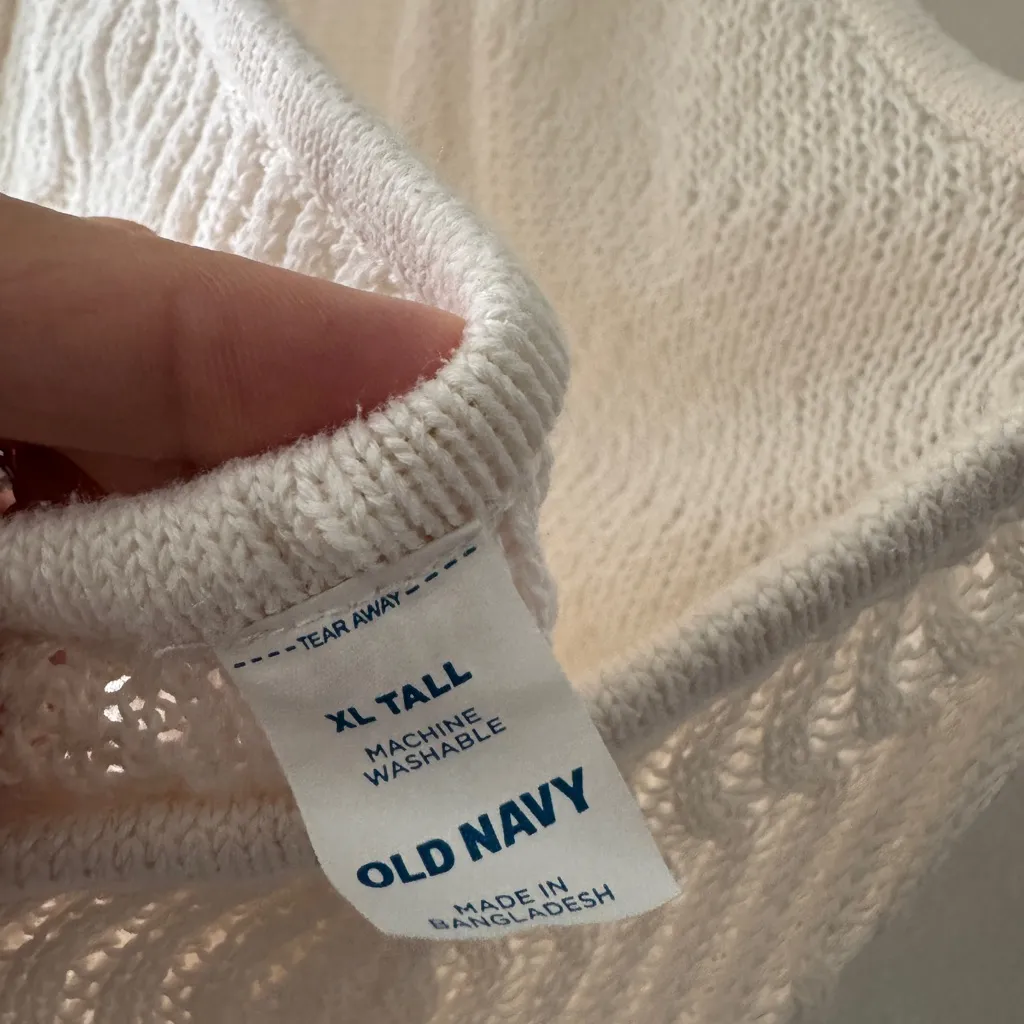 Old Navy Fitted Halter Cropped Sweater White Open Knit Beachy Top XL Tall - Image 6