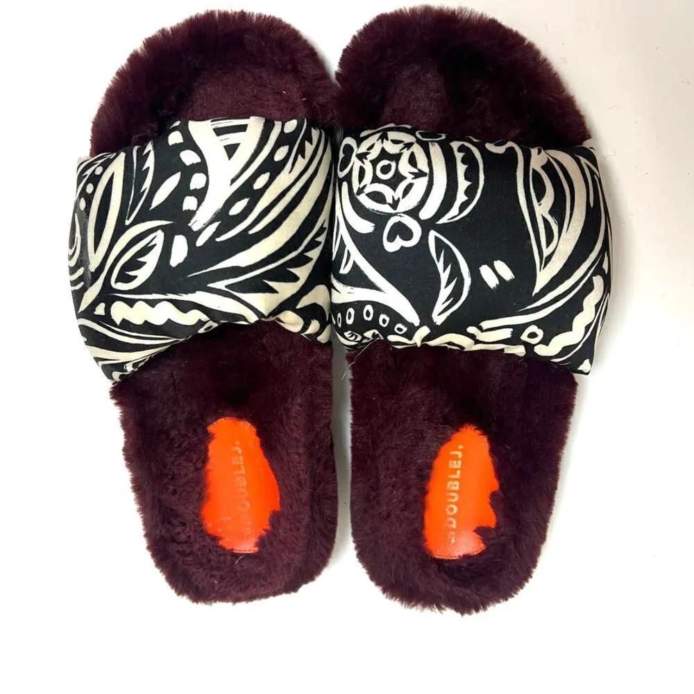 La DoubleJ Furry Slides Fauve in Twill Sz. 7 Red - Image 2