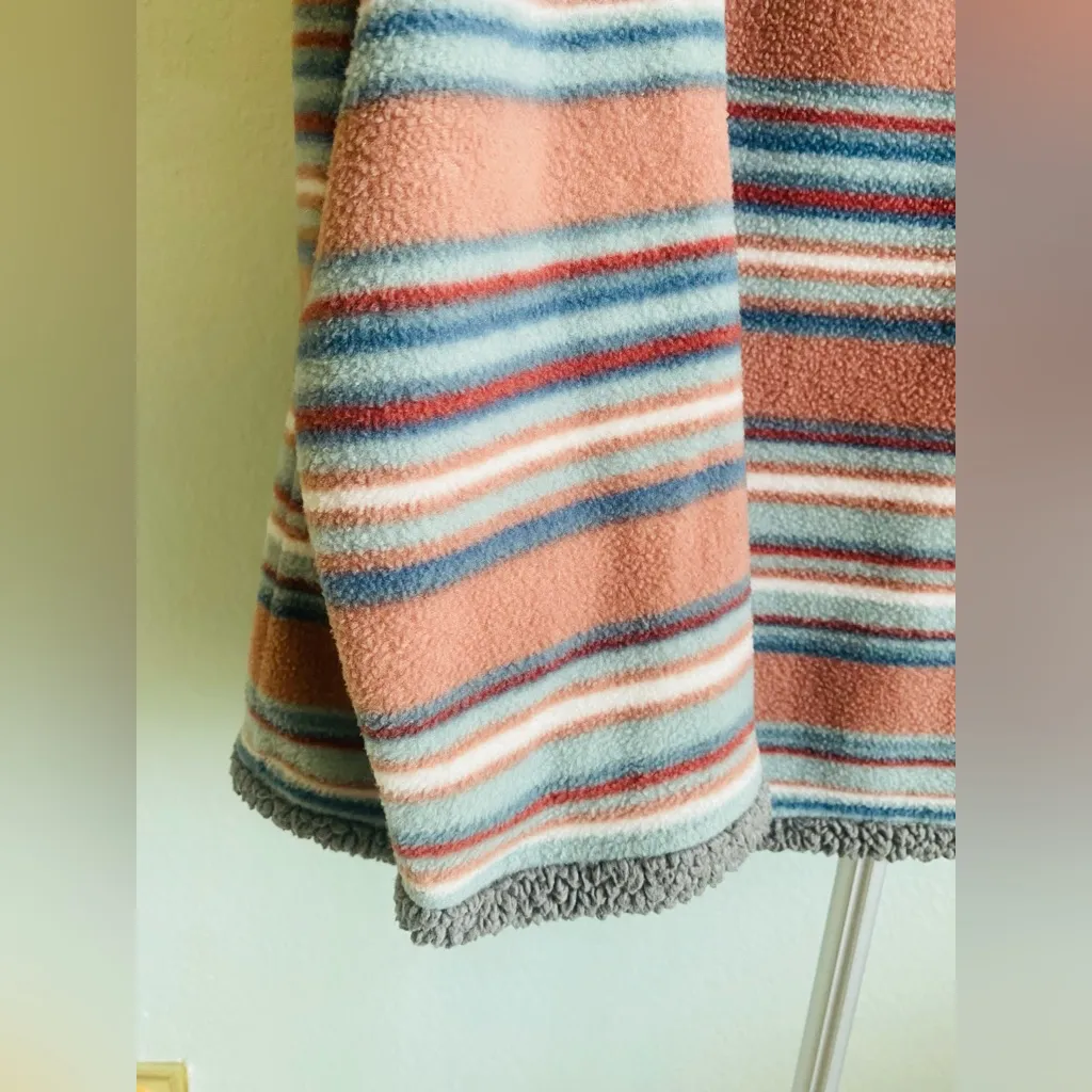 North River Outfitters Women's 1/4 Zip Sweater Striped Sherpa Hem Lined Medium Pink - Image 11