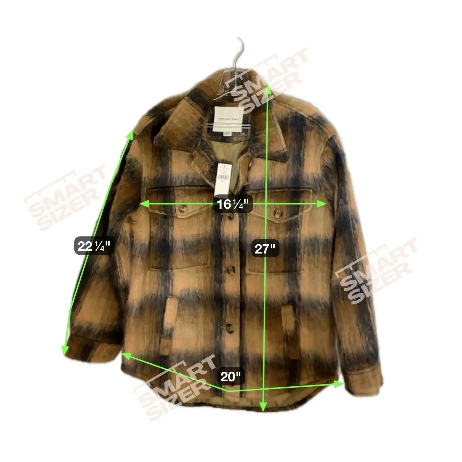 American Eagle Plaid‎ Shacket Jacket Brown Black Tan Brushed Wool Blend XS NWT - Image 6