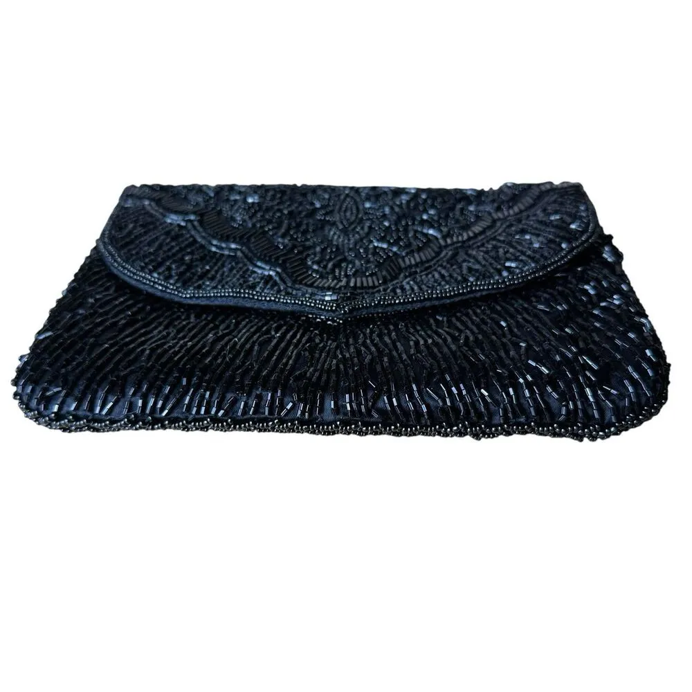 Vintage La Regale Black Beaded Evening Clutch Purse | Holiday Party NYE Glam - Image 4
