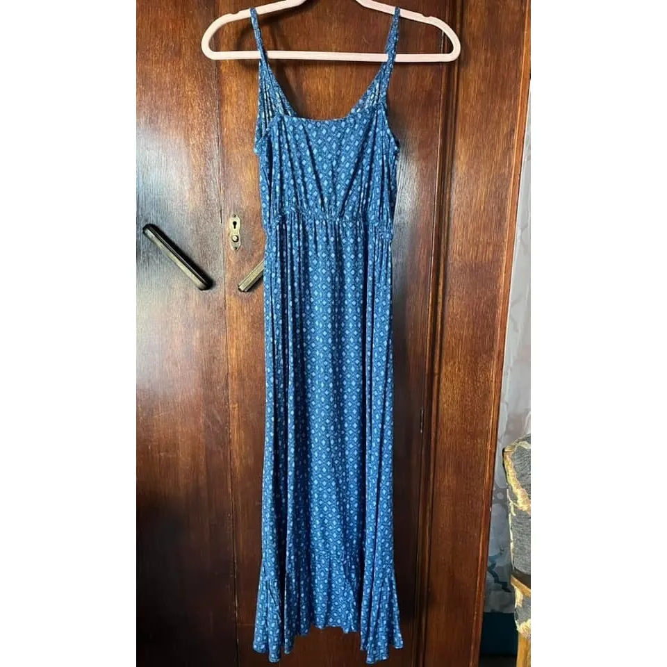 Rayon Sun Dress Womens XS‎ 0 2 Boho V Neck Ruffled Tiered Hem Blue Print Rewind - Image 5