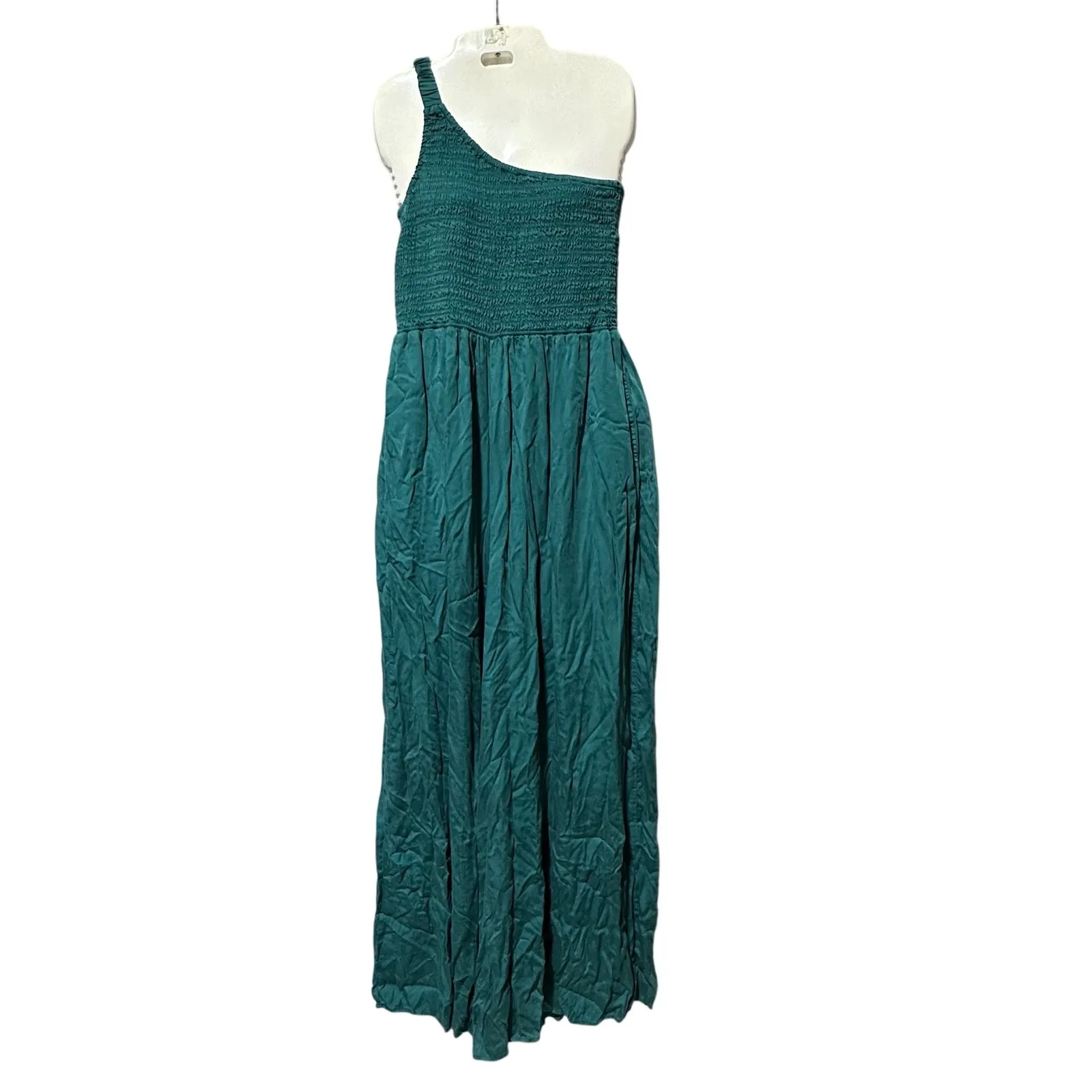 Marine Layer Archive Tessa Jumpsuit One Shoulder Smocked Wide Leg Teal large - Image 6