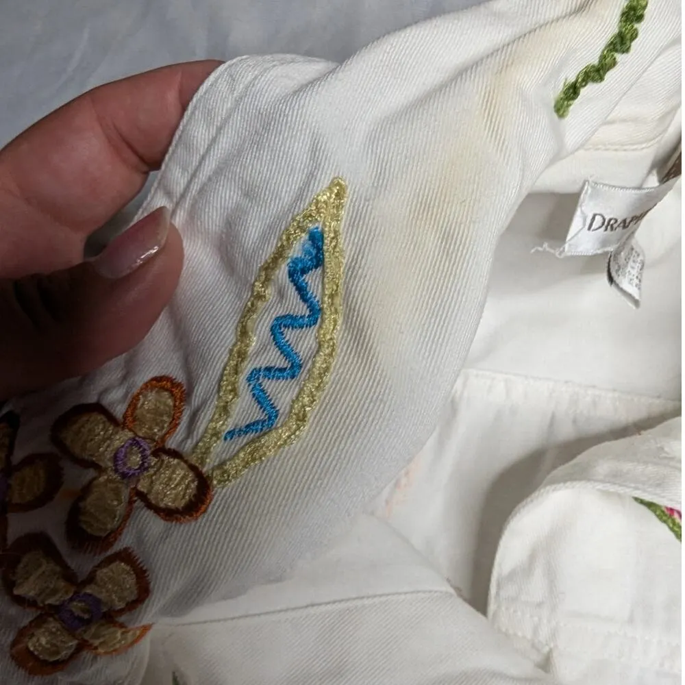 Vtg Y2K Draper's & Damon's White Colorful Floral Embroidered Light Jean Jacket M - Image 5