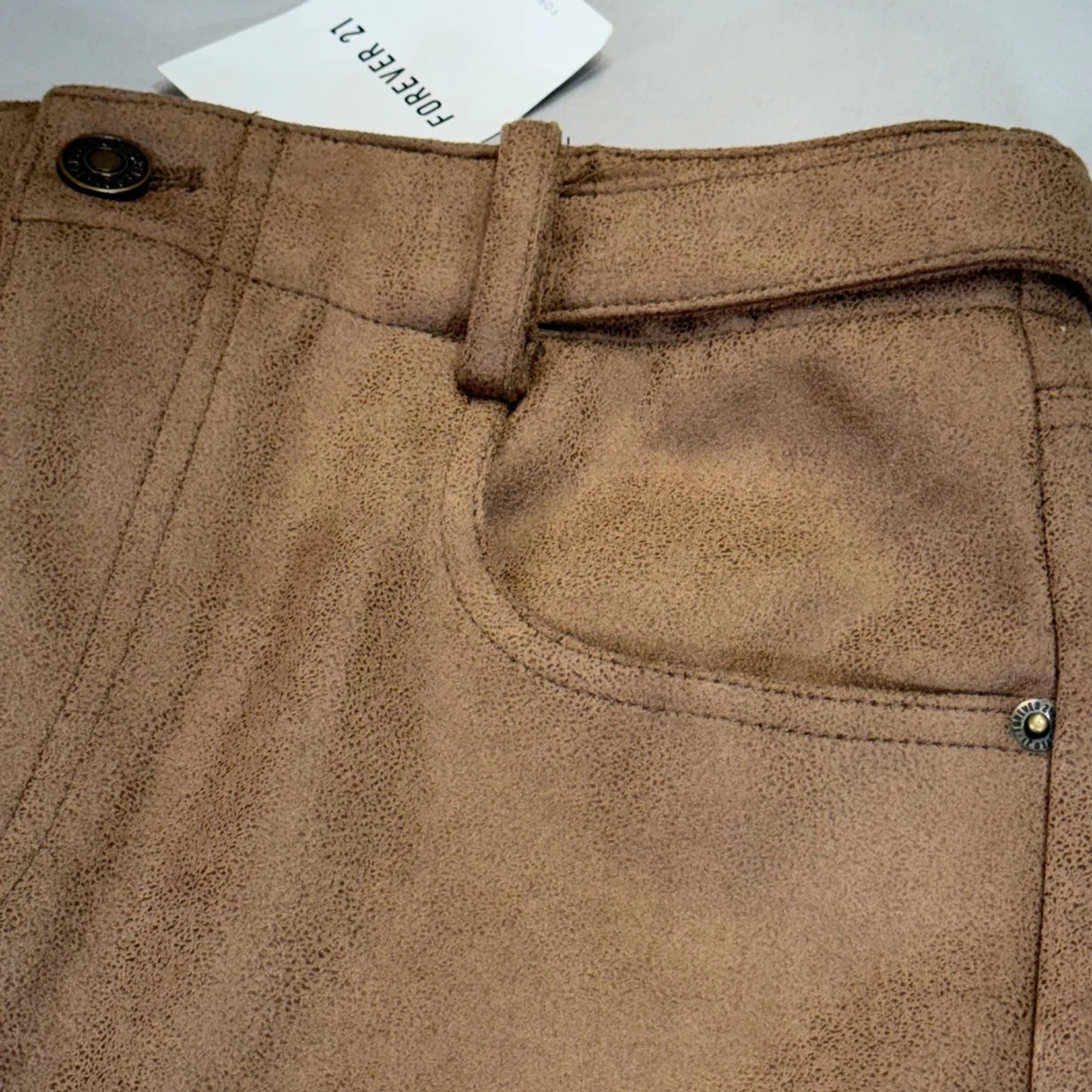 Forever 21 Y2K Faux Suede Flare Pants Camel Brown Small NWT 28x30 - Image 6