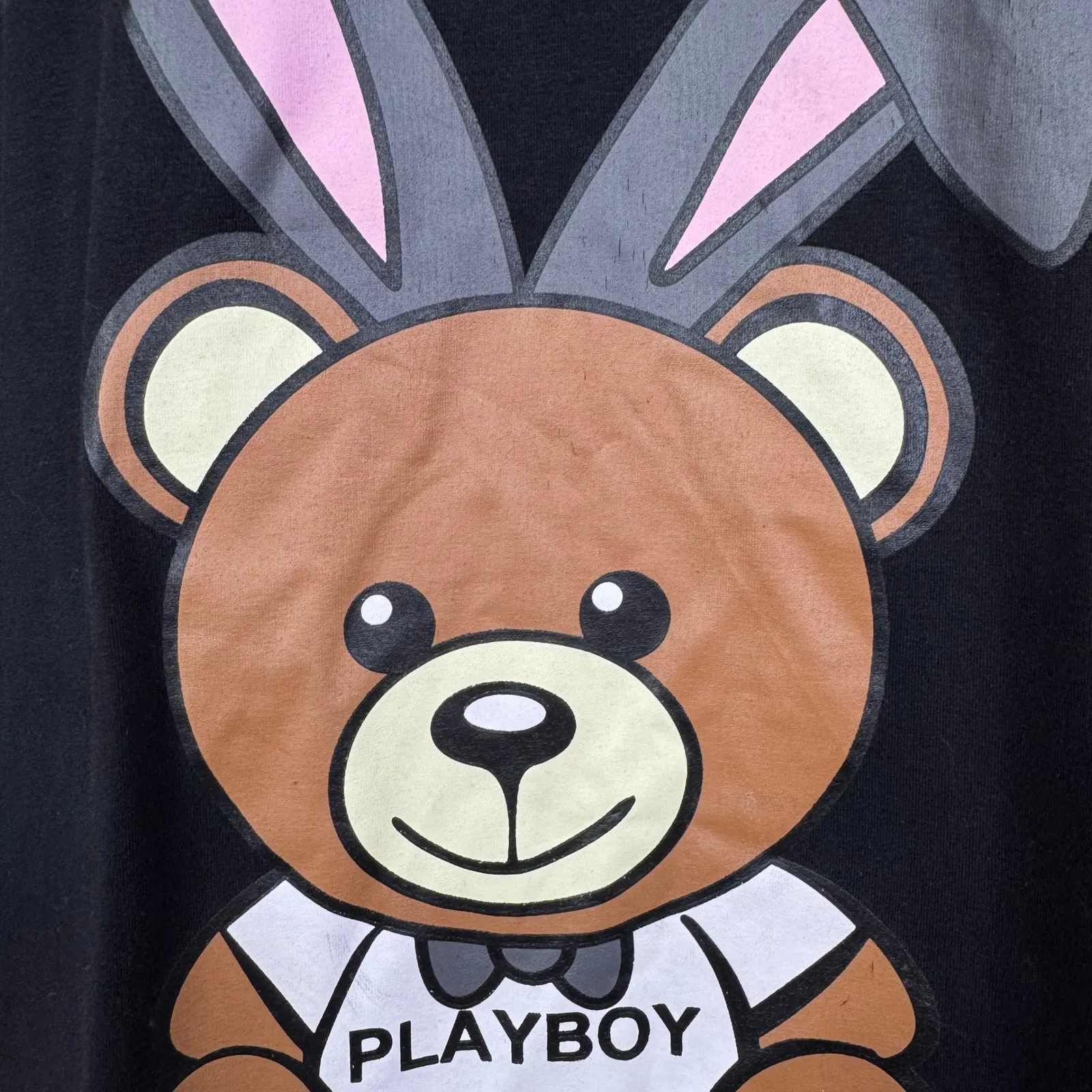 Moschino Teddy Bear Bunny Ears Playboy Graphic Black T Shirt Womens Size Medium - Image 7