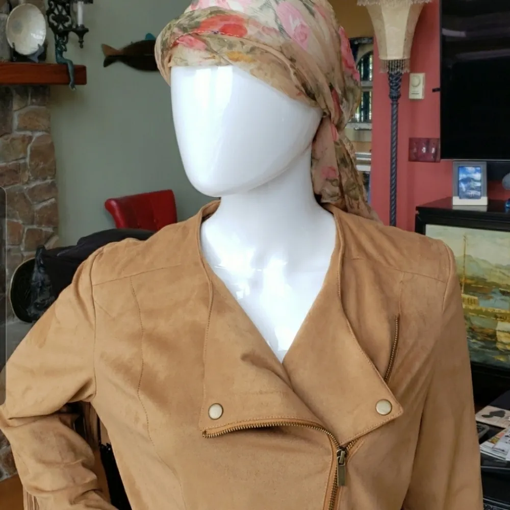 NWOT Live a Little faux brown suede fringe moto M - Image 3