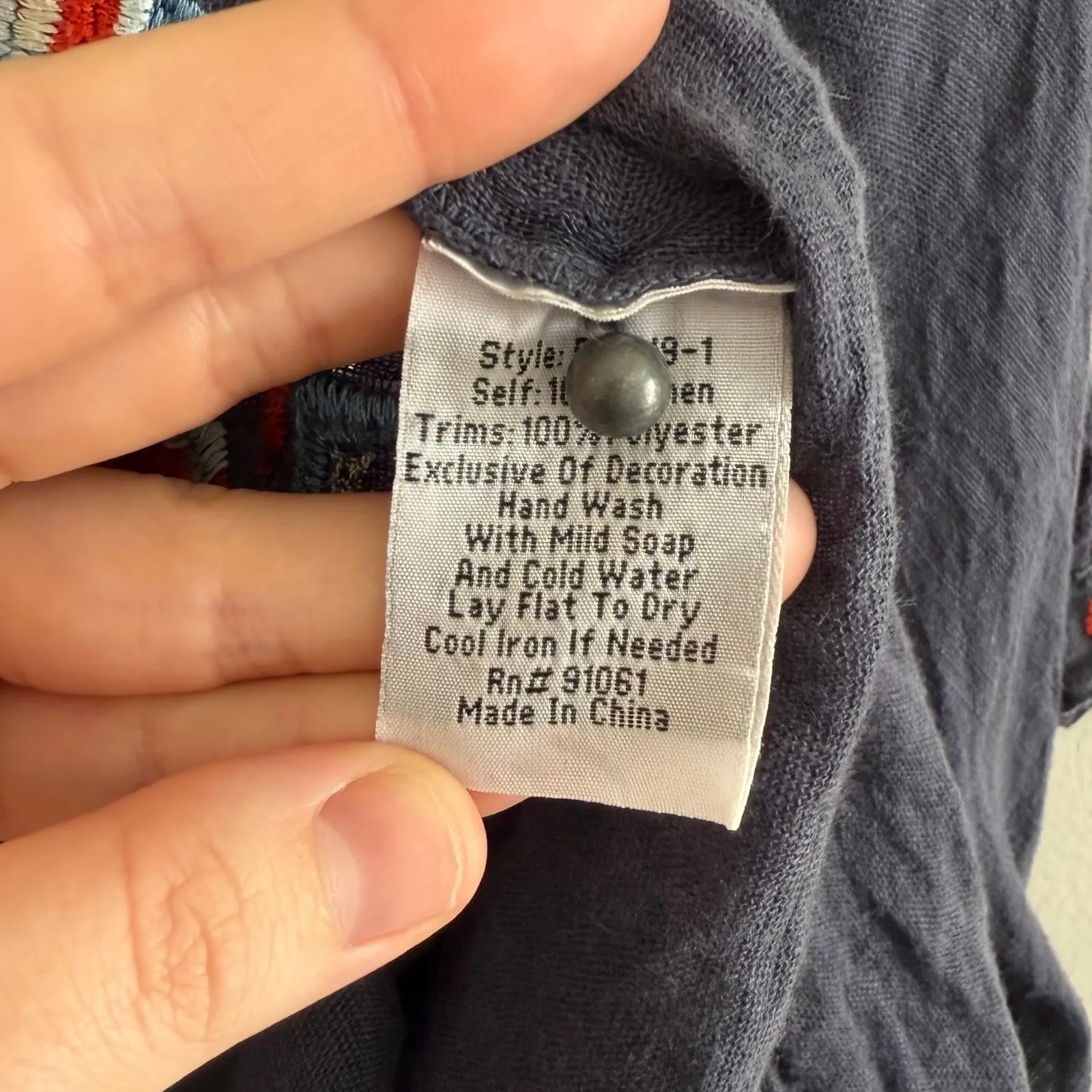 Johnny Was Biya Women's Embroidered Navy Blue Short Sleeve Tunic Size XS - Image 9