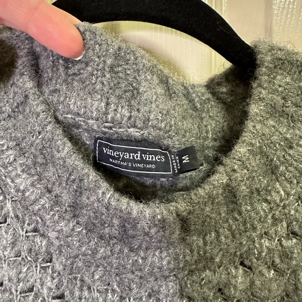 Vineyard Vines Popcorn Stitch Sweater Women Large Blouson Sleeve Gray Wool Blend - Image 5