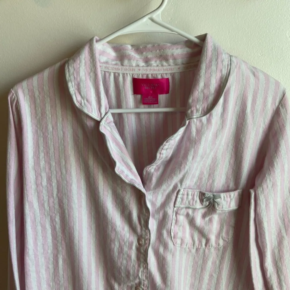 Victoria's Secret Pink & White Striped Long Sleeve Pajama Shirt - Image 5