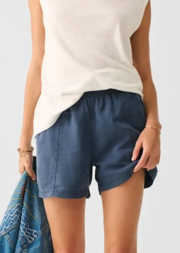 Faherty Cuffed Arlie Day Linen Shorts 3" relaxed Navy Blue Sz XS - Image 1