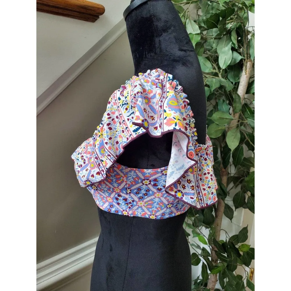 Bleu Rod Beattie Woman's Multicolor Floral Nylon Square Neck Pullover Blouse 6 - Image 4