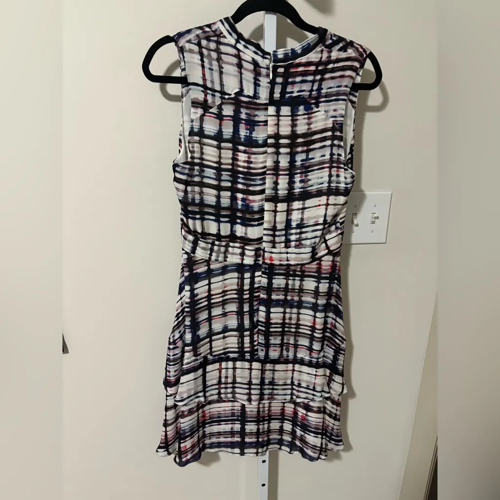 Parker Matilda sleeveless tiered silk dress in a multicolor abstract plaid print - Image 2