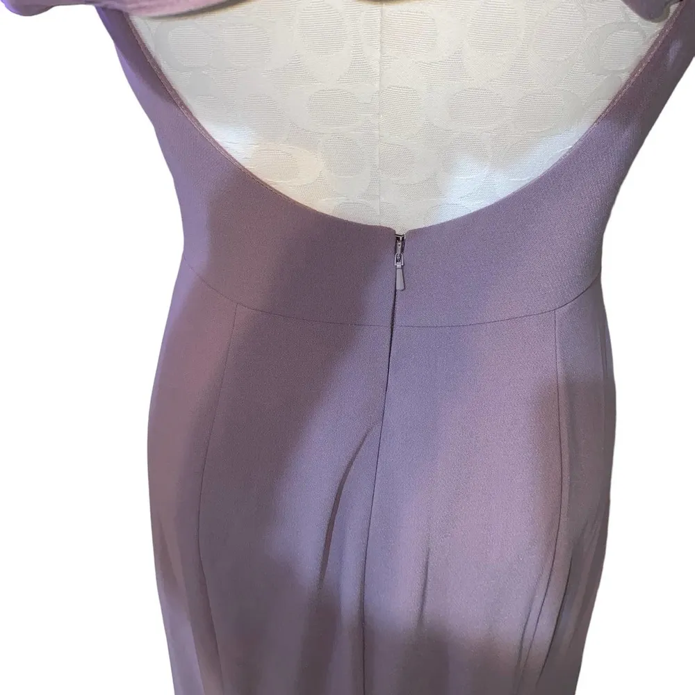 Dessy Group Bateau Neck Open Cowl Back Trumpet Gown in French Truffle Size 6R - Image 7