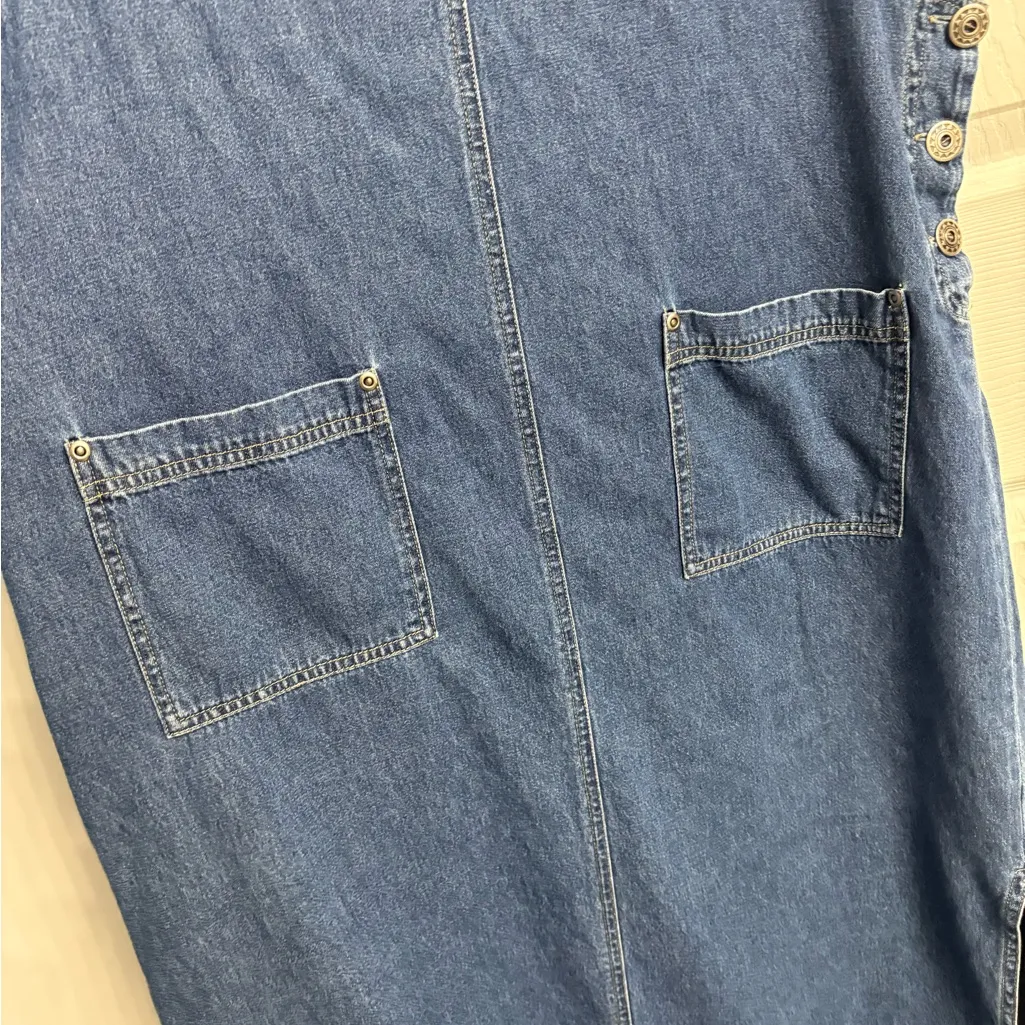 💋DPS New York Vintage Cotton Denim Sleeveless Jumper MIDI Dress, L Blue Size L - Image 4