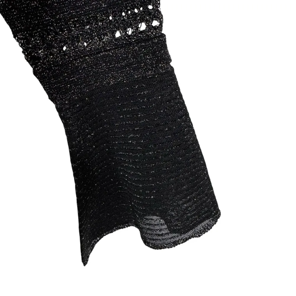 Zara Metallic Crochet Knit Maxi Dress Black and Gold Sparkle Size M - Image 6