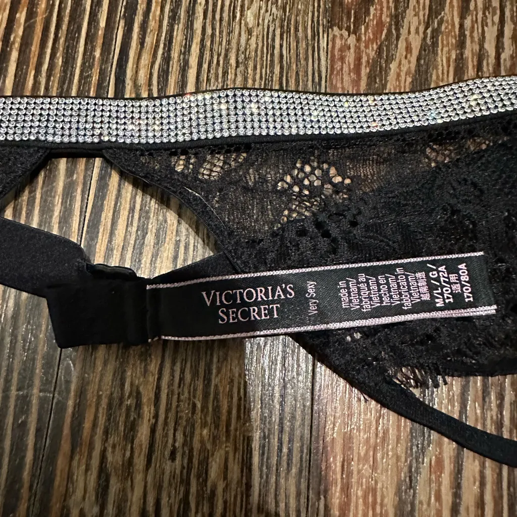 Victoria's Secret SHINE Black Lace Garter Belt with Silver RHINESTONE BELT - Image 3