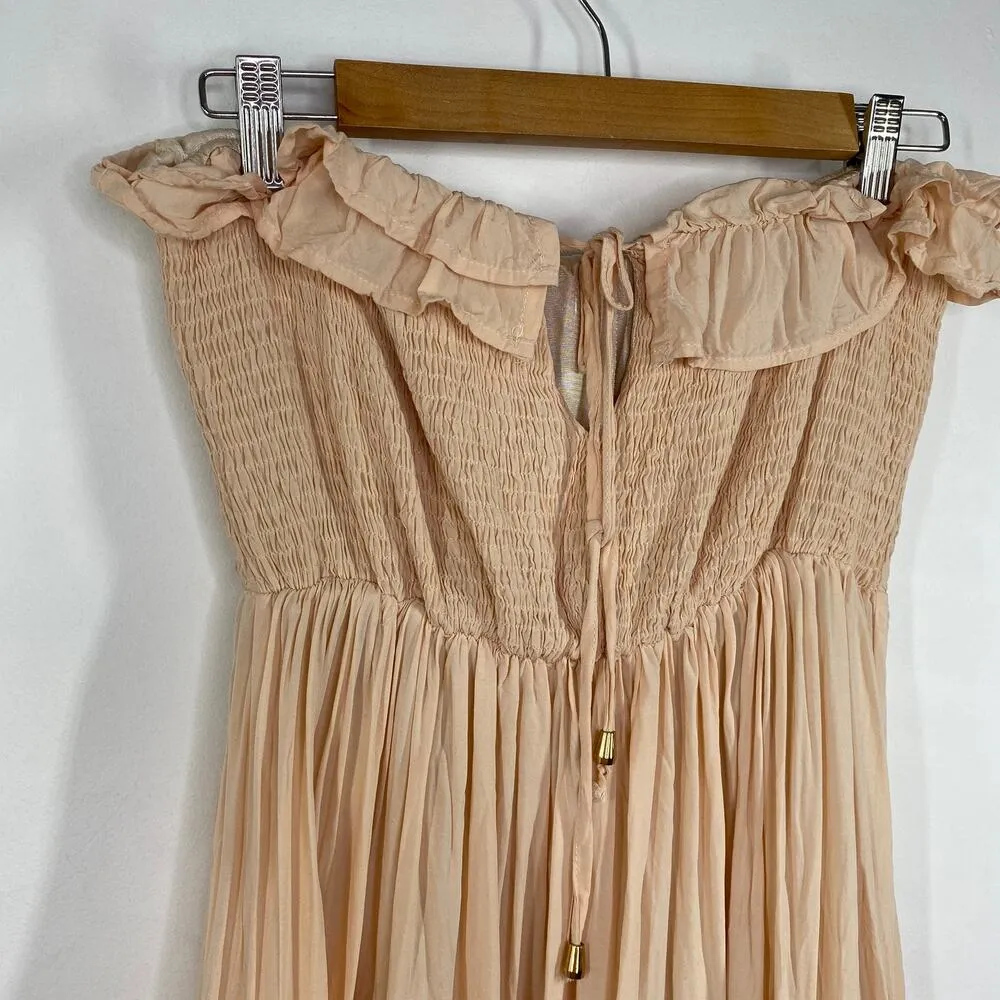 Pale Peach Pink Strapless Tie Neck Lace Dress Feminine Boho Fairy Women Medium - Image 4