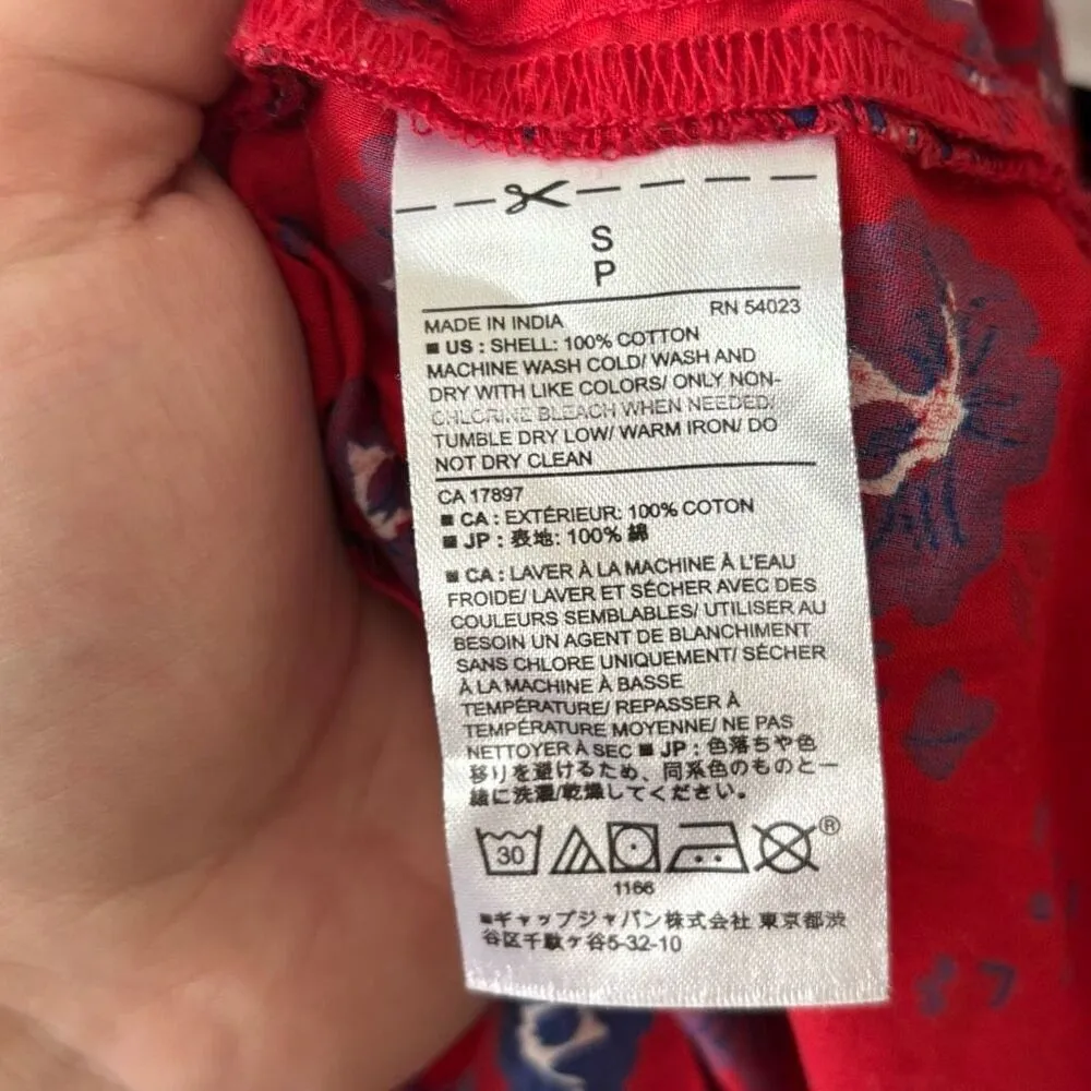 Banana‎ Republic Red Blue Floral Off The Shoulder Short Sleeve Top Size S - Image 4