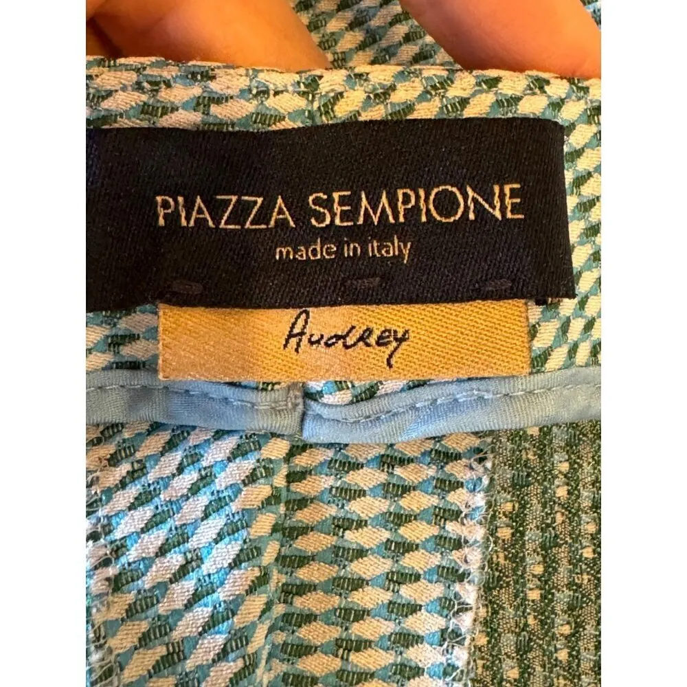 Piazza Sempione Pants Women 10 Blue Green Diamond Print‎ Cropped Audrey Trousers - Image 9