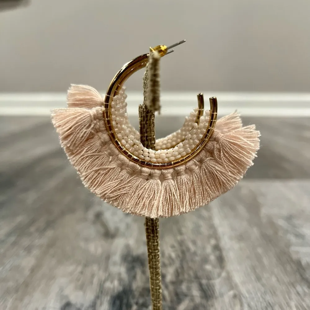 Stella & Dot Elegant blush beaded and Fringe Hoop Earrings (gold) - Image 2